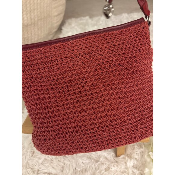 Brighton Vintage Red Straw Handbag With Heart Charm & Leather Braided Strap - Picture 11 of 11